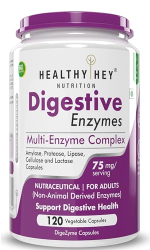 Healthy Hey Nutrition Digestive Enzymes Capsules - Amylase, Lipase, Protease, Multi-Enzyme Complex Tablet -Pack of 120 Vegetable Capsules