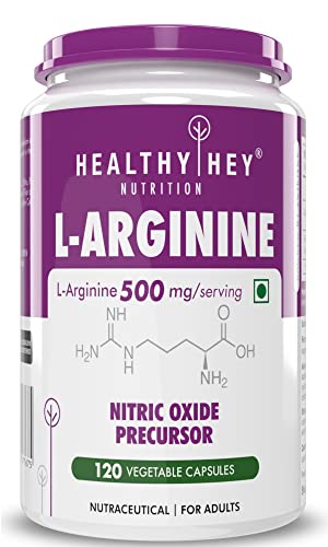 HealthyHey Nutrition L-Arginine 500mg, 120 Vegetable Capsules (Pack of 1)