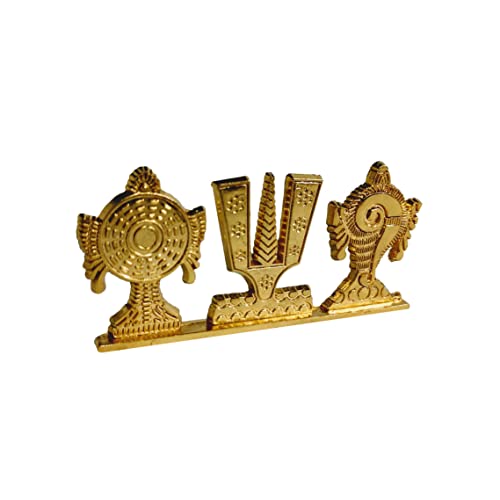 Tirupati Balaji Symbol Stand Shankh Chakra Namah Gold Plating Antique Decorative for Car Dashboard Home & Office Table