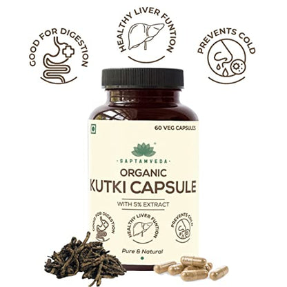 SAPTAMVEDA Natura Kutki 120 Veg Capsules (60 * 2) (Pack of 2), 500 MG Each with Extract - Liver Support & Detox (Pack of 2)