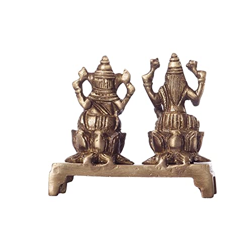 eCraftIndia Antique Finish Brass Laxmi Ganesha on Lotus Base (3.8 cm x 8.9 cm x 8.9 cm, Brown)