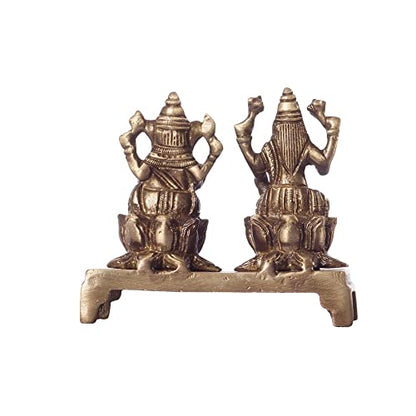 eCraftIndia Antique Finish Brass Laxmi Ganesha on Lotus Base (3.8 cm x 8.9 cm x 8.9 cm, Brown)