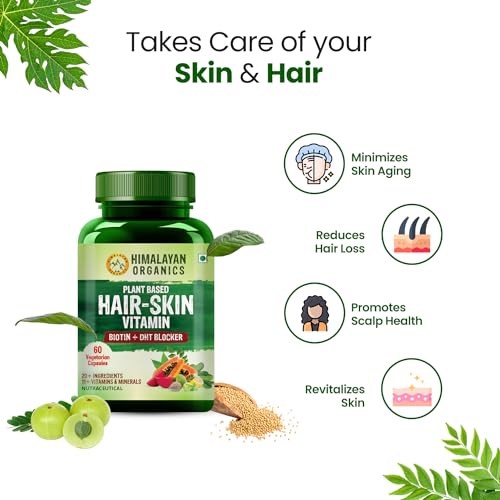 Himalayan Organics Pure Biotin, DHT Blocker , Plant-Based Vitamin B1, B2 , B3, B5, B6, B7 , B9, B12 trols Hair Fall, Stimulates Hair Follicles & Promo