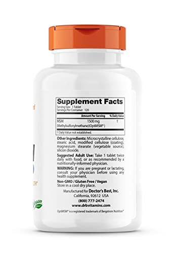 Doctor's Best MSM (1500 mg) Tablets, 120-Count