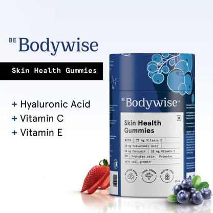 Be Bodywise Skin Health Gummies with Hyaluronic Acid, Vitamin C, Vitamin E & Curcumin | 60 Gummies