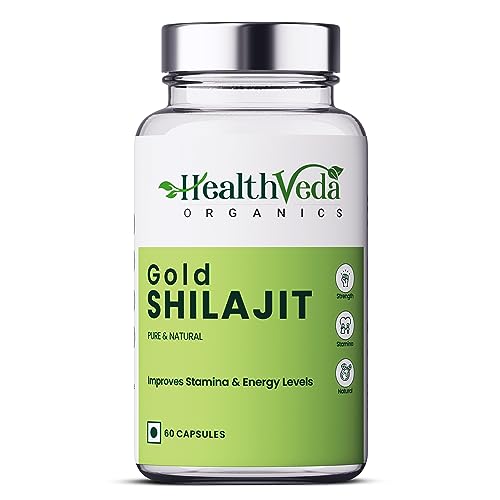 Health Veda Organics Gold Shilajit | Improves Strength, Stamina & Energy Levels, 60 Capsules