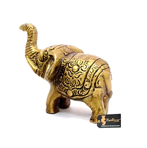 Two Moustaches Handcrafted Brass Elephant Showpiece (Pack of 1), Antique Yellow, Standard