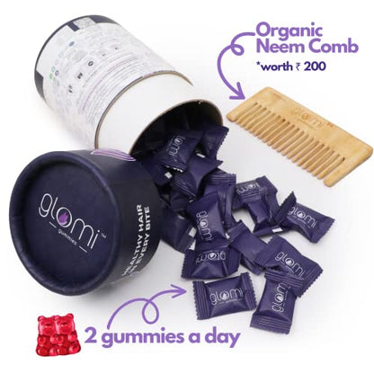 Glomi Gummies Biotin Hair Health Gummies for Stronger Hair and Shinier Skin | 60 Day Pack | With Higns | Strawberry Flavored | Zero Sugar | 60 Gummies