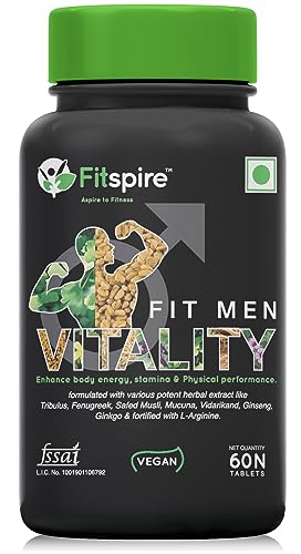 Fitspire Vitalityy gokshura ashwagandha safed musli powder tablets| kaunch beej gokshura extract| fenugreek| manage overall health 60 Tablet