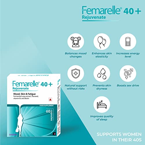 Femarelle 40+ Rejuvenate | Dietary Food Supplement | Controls Mood Wings | Clears Skin and Reduces Fatigue – 60 Capsules Each (Pack of 1) (Pack 1)