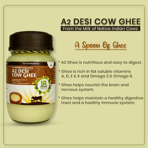18 Herbs Organics A2 Cow Desi Ghee 200 ML | Traditional Bilona Method | Hand Churned Butter