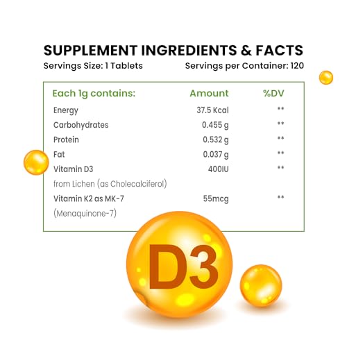 Himalayan Organics Vitamin D3 600 IU + K2 as MK7 Supplement | Supports Stronger Immunity & Bone & He Healthy Heart For Men And Women - 120 Veg Tablets