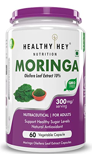 HealthyHey Moringa Extract 10:1-300mg - 60 Veg Capsules - Oleifera Leaf - Miracle Tree