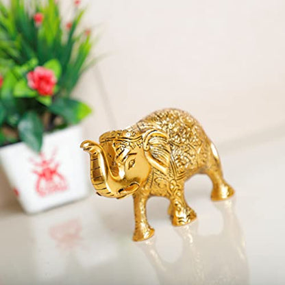 Metal Elephant Statue Small Size Gold Polish 2 pcs Set for Your Home,Office Table