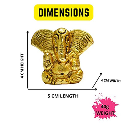 Metal Ganesh Idol, Handmade Small Ganpati Statue Murti, Diwali Gift Items (Golden, 4 CM Height)