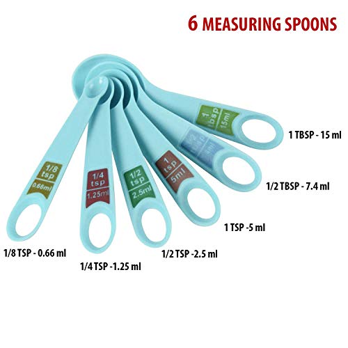 INOVERA (LABEL) Plastic Measuring Cups and Teaspoon Tablespoon Spoons Tools Set for Cake Baking and Cooking (Sky Blue) - 12 Pieces