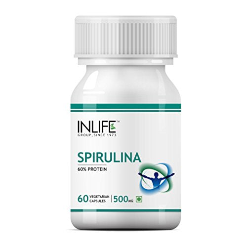 INLIFE Organic Certified Spirulina Supplement 500 mg - 60 Vegetarian Capsules