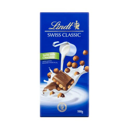 LINDT SWISS CLASSIC Milk Chocolate Hazelnut 100g (Pack of 2)