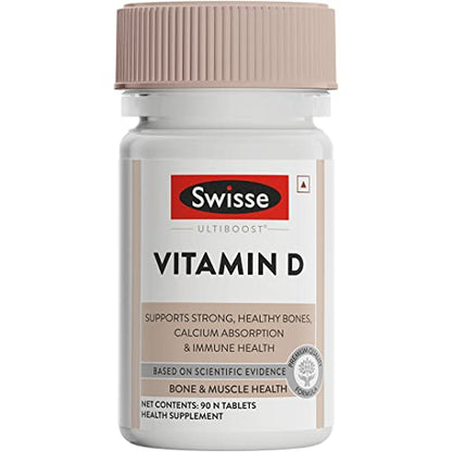 Swisse Ultiboost Vitamin D - 100% RDA of Vitamin D3 for Healthy Bones, Immunity & Strong Muscles - 90 Tablets