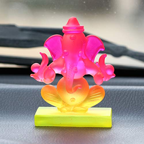 eCraftIndia Pink and Orange Double Sided Crystal Car Ganesha Showpiece