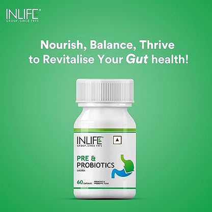 INLIFE Prebiotics and Probiotics Supplement for Men Women - 60 Capsules (Pack of 4)