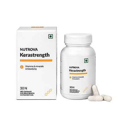 NUTROVA Kerastrength for Men & Women (30 capsules) With Biotin - Prevents Hair-Fall, Builds, StrengtB-complex, Lycopene Inhibits Hair-Fall Hormone DHT