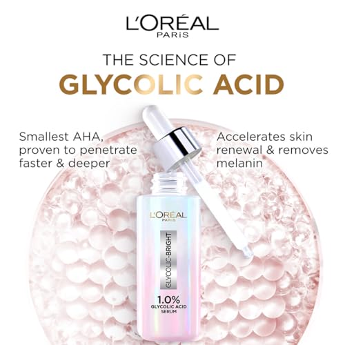 L'Oreal Paris Instant Glowing Serum, 1% Glycolic Acid, 2% Niacinamide, Reveals Even Skin Tone, Glycolic Bright Skin, 30ml