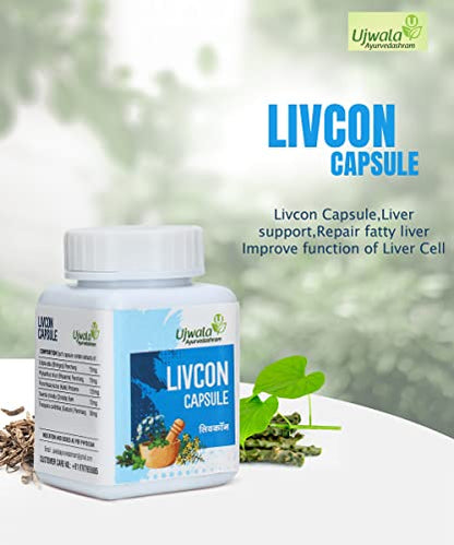 Ujwala Ayurvedashram Livcon Capsule(60 Cap)- Consist of Bhringraj, Bhuiamla, Kutki and Guduchi,Healthy Digestion