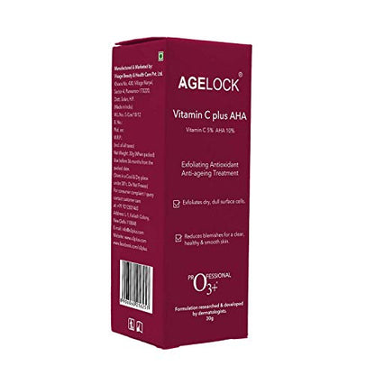 O3+ Agelock Vitamin C AHA Serum for Face Exfoliating, Antioxidant, Anti-ageing, Blemish-free & Youthful Skin, 30g