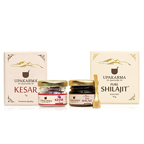 UPAKARMA Ayurveda Natural and Pure 15g Shilajit Resin with 1g Kashmir Kesar Saffron Combo Pack