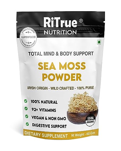 RiTrue Nutrition SEA MOSS Powder - 60 Gm - Irish Sourced - Seamoss Extract Dietary Supplement For Eating (Raw Honduran Gel)