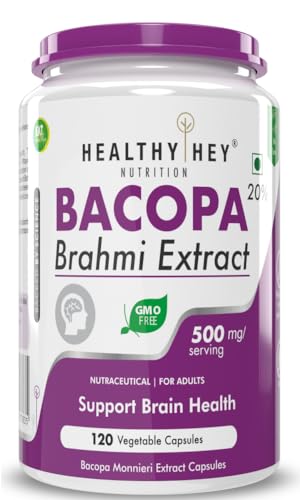 HealthyHey Nutrition Brahmi - Bacopa Monnieri Support Memory and Brain Health - 120 Veg Capsules