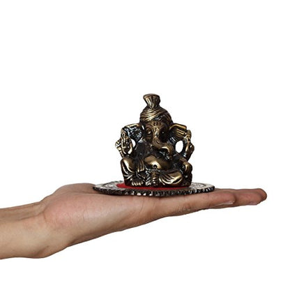 eCraftIndia Pagdi Metal Lord Ganesha on Round Base (10.2 cm x 10.2 cm x 7.6 cm, Brown)