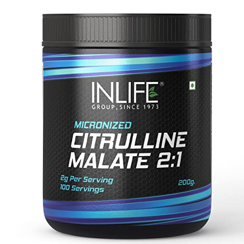 INLIFE Micronized Citrulline Malate Powder 2:1 Supplement, 200 grams – Unflavoured 