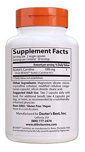 Doctor's Best Acetyl L-Carnitine 500 Mg 120 Capsules