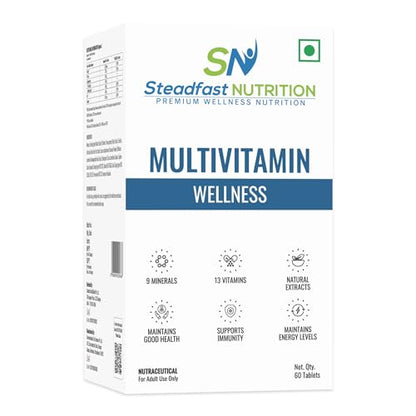 Steadfast Nutrition Multivitamin for Men & Women | Contains 30 Essential Vitamins & Minerals |13 Vitids| For Gym, Workout & Athletics | 60 Veg tablets