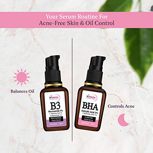 St.Botanica Bha Salicylic Acid 2% + Hyaluronic Acid 1% Skin Clarifying Face Serum, 20ml for Blackheads, Acne & Sebum Control
