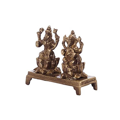 eCraftIndia Antique Finish Brass Laxmi Ganesha on Lotus Base (3.8 cm x 8.9 cm x 8.9 cm, Brown)