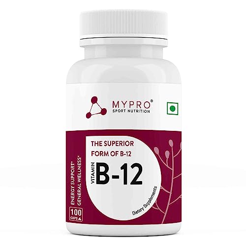 Mypro Sport Nutrition Vitamin B12 Veg Capsules - Normal Energy Production and Metabolism, Immune Sys Nervous support -100 Veg Capsules For Men & Women