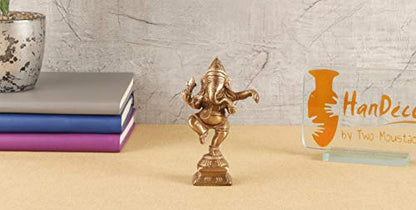 Two Moustaches Brass Dancing Ganesha Decor Idol for Home Temple, Brass Ganpati, Ganesha Statue for Home, Ganesha Idol, Pack of 1