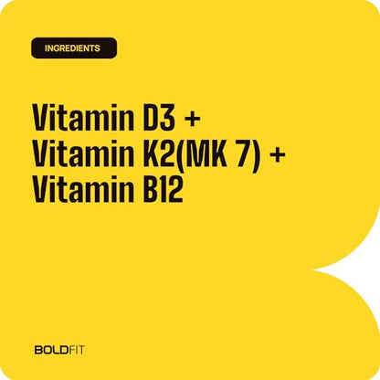 Boldfit Vitamin D3 Tablets for Men & Women - Vitamin D,Vitamin D3 + K2(MK7) & Vitamin B12 -Vitamin DWomen for Bone Support & Joint Support -120Tablets