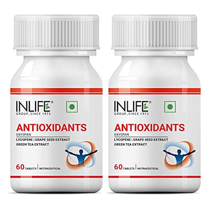 INLIFE Antioxidants Supplement Lycopene,Grape Seed Extract,Green Tea Extract Immunity - 60 Tablets (2-Pack)
