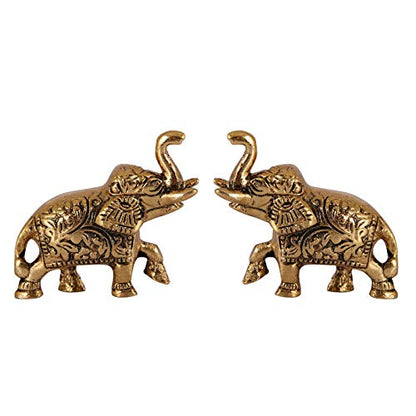 Handicrafts Paradise Carved Aluminium Metal Elephant Showpiece (7.65 cm x 2.55 cm x 6.3 cm, Set of 2)