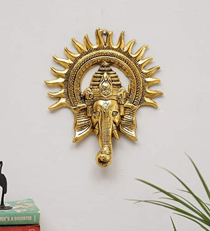 KridayKraft Metal Ganesha ji Statue,Ganpati Wall Hanging Sculpture Lord Ganesh Idol Lucky Feng Shui Wall Decor (Gold)