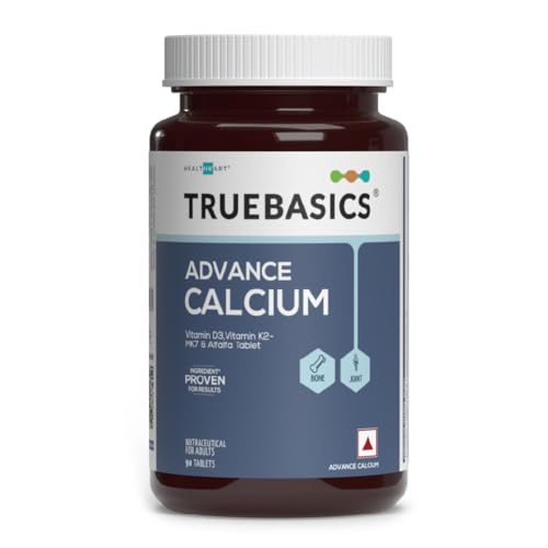 TrueBasics Advance Calcium Tablets for Women and Men, with Vitamin D3, Vitamin K2-MK7, Magnesium, Zinically Researched Ingredients, 90 Calcium Tablets