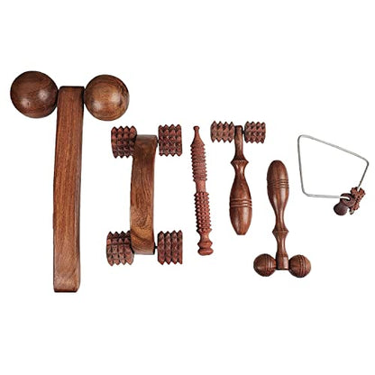 Karigar Creations Wooden Acupressure Tool Body Massage Tools for Stress and Pain Relief (Pack of 7 ) Natural wood colour