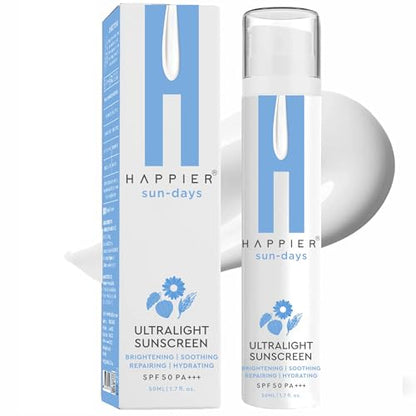 Happier Ultralight Sunscreen Gel SPF 50 PA+++ | Sunscreen Gel For Men & Women | Lightweight, Non-Gre-Comedogenic Sunscreen Broad Spectrum PA+++ – 50ml