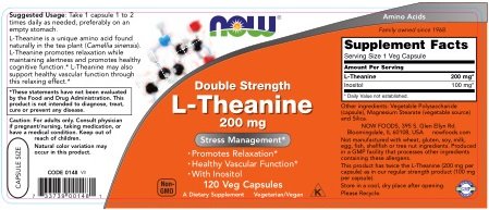 Now Foods, L-Theanine, Double Strength, 200 mg, 120 Veggie Caps