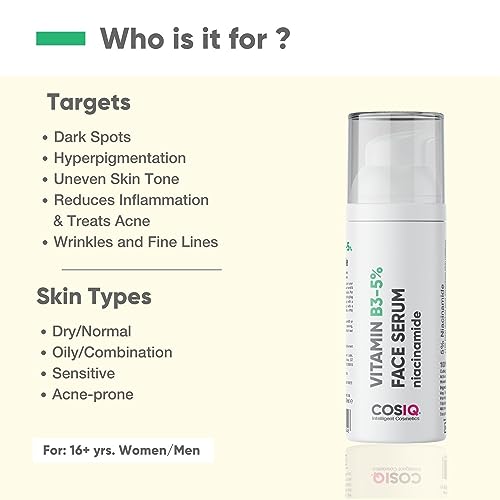 Cos-IQ 5% Niacinamide Face Serum for Clear Glowing Skin, Reduces Dullness, Hydrates & Repairs Skin with Vit B3 & Hyaluronic Acid, 30ml