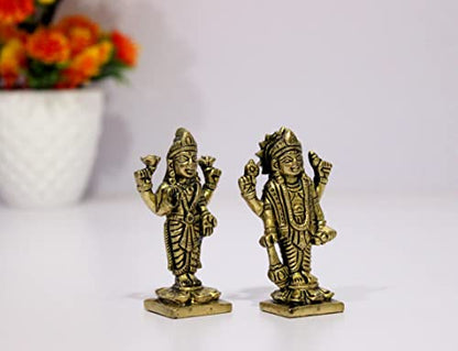 ESPLANADE Brass Lakshmi Narayan Pair - Lord Vishnu with Laxmi Idol Murti Statue Sculpture - 3" Inches | Pooja Idols | Home Decor